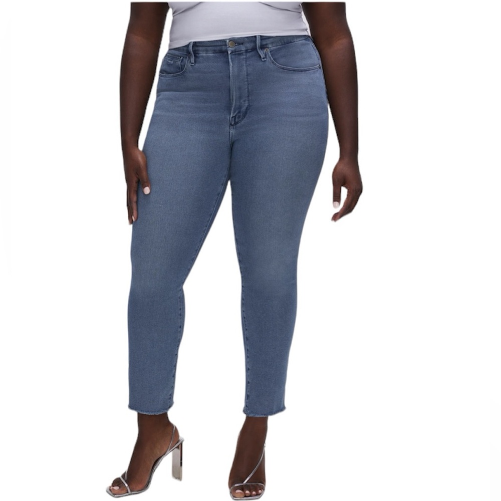 Good American Good Legs High Rise Vintage Straight Leg Blue Jeans Sz 15 Plus NWT